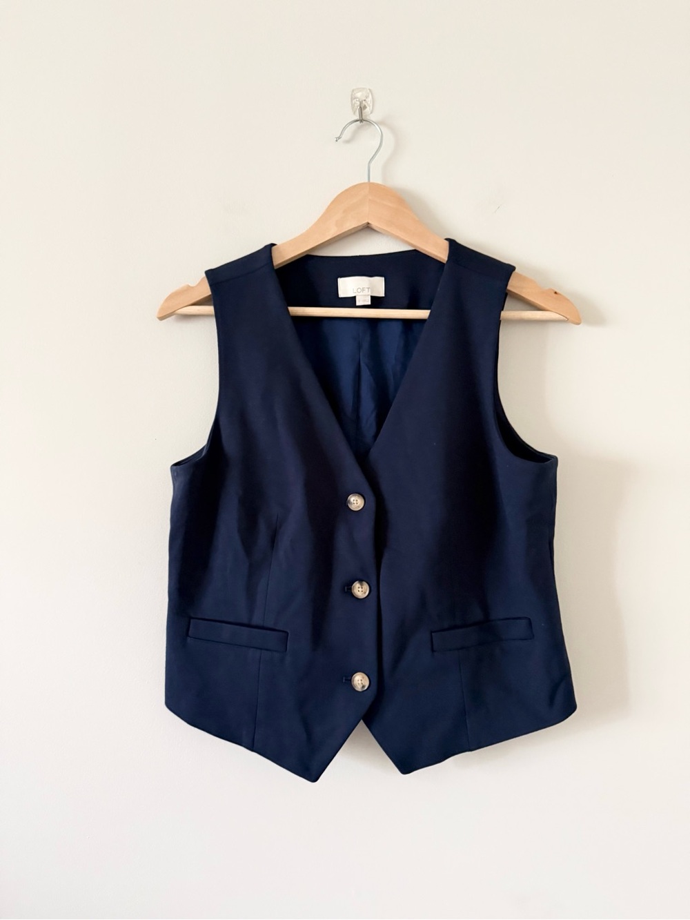 LOFT Navy Blue Tailored Button-Up Vest Size S